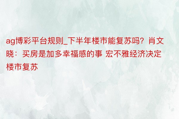 ag博彩平台规则_下半年楼市能复苏吗？肖文晓：买房是加多幸福感的事 宏不雅经济决定楼市复苏