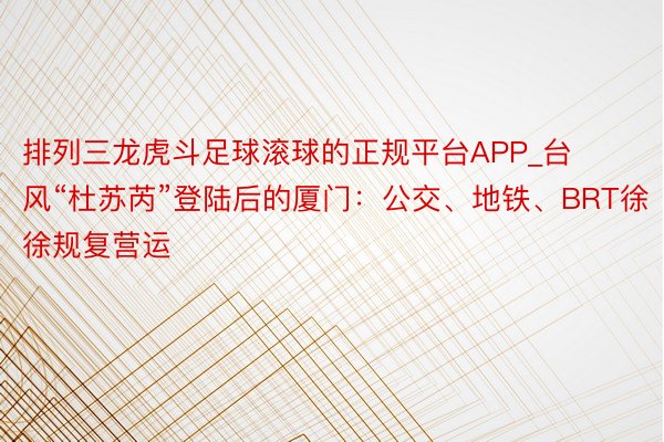 排列三龙虎斗足球滚球的正规平台APP_台风“杜苏芮”登陆后的厦门：公交、地铁、BRT徐徐规复营运