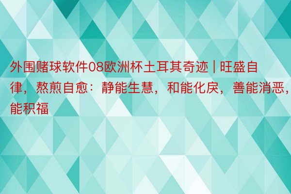 外围赌球软件08欧洲杯土耳其奇迹 | 旺盛自律，熬煎自愈：静能生慧，和能化戾，善能消恶，慈能积福