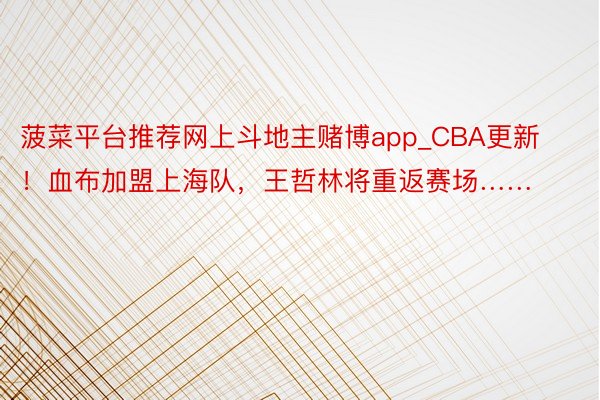 菠菜平台推荐网上斗地主赌博app_CBA更新！血布加盟上海队，王哲林将重返赛场……